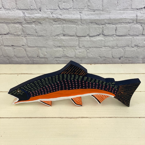 Rustic Brook Trout Hand Carved and Painted, Wooden Folk Art Fish, Fishing Camp and Hunting Cabin Wall Decor, Fish Sign for Man Cave