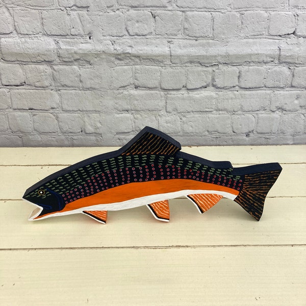 Rustic Brook Trout Hand Carved and Painted, Wooden Folk Art Fish, Fishing Camp and Hunting Cabin Wall Decor, Fish Sign for Man Cave