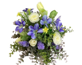 Bottle Bouquet Floral Wine Accessory | Purple & White Silk Flower Arrangement | Hostess Gift | Table Decor | Candle or Jar Wrap