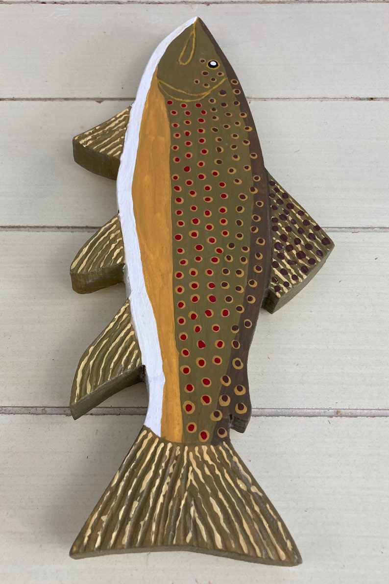 Rustic Brown Trout Hand Carved and Painted, Wooden Folk Art Fish ...
