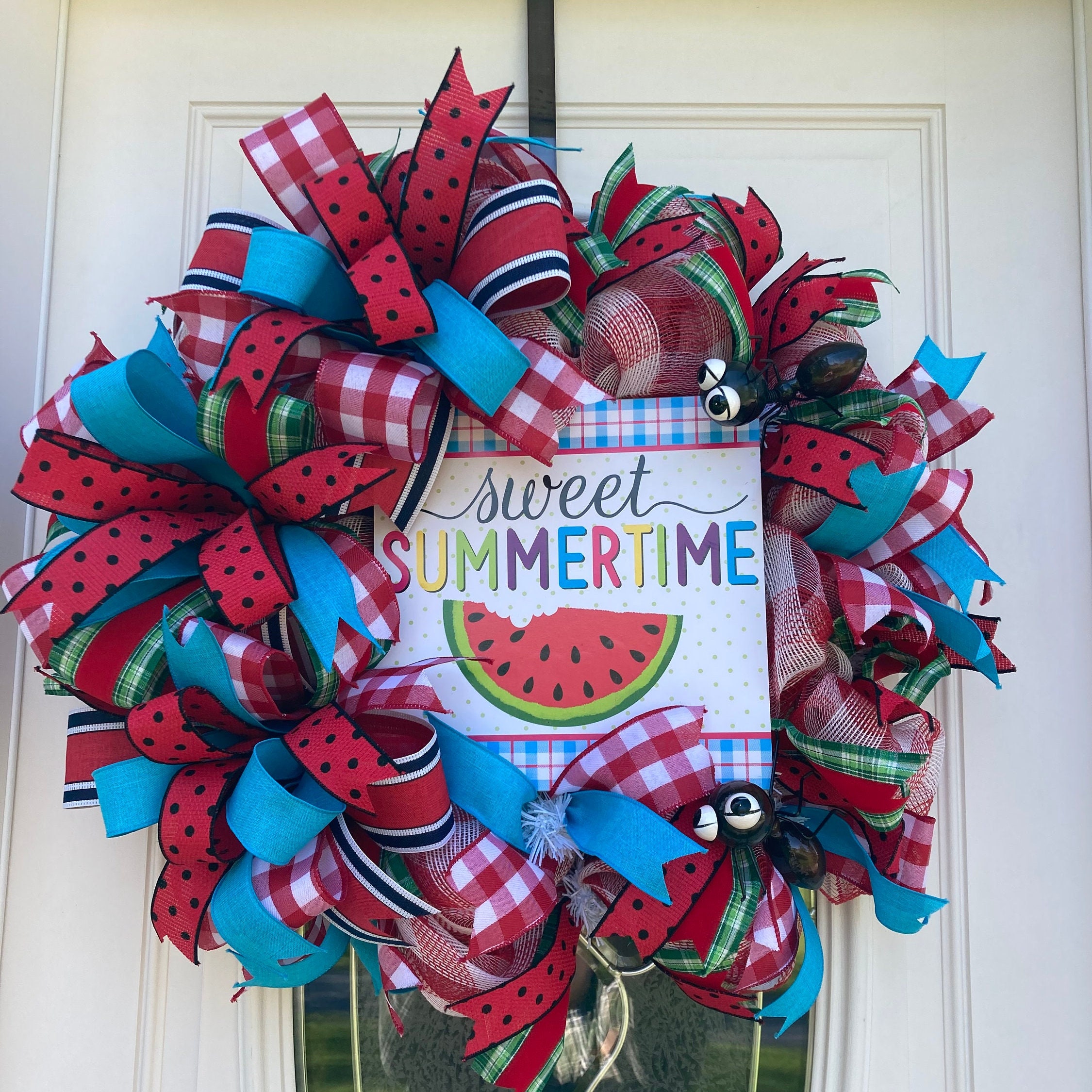 Watermelon Deco Mesh Summer Wreath for Front Door; 26 Inch 