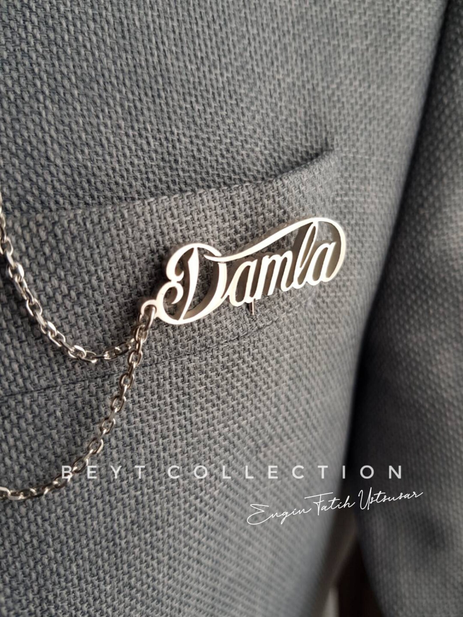 Personalized Chained Name Brooch 925 carat Silver Etsy