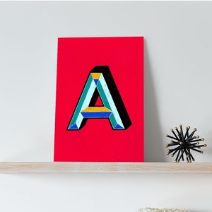 Impresión de arte de letras 3D rojas / Arte de pared de galería / Impresión inicial personalizada