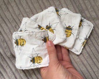 Handmade White Bee Make Up Remover Pad Set Of 5 (avec towelling en bambou)