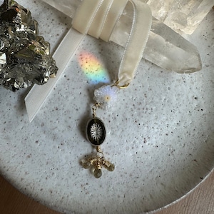 Cream / velvet / bookmark / Solar quartz / zircon / gemstone