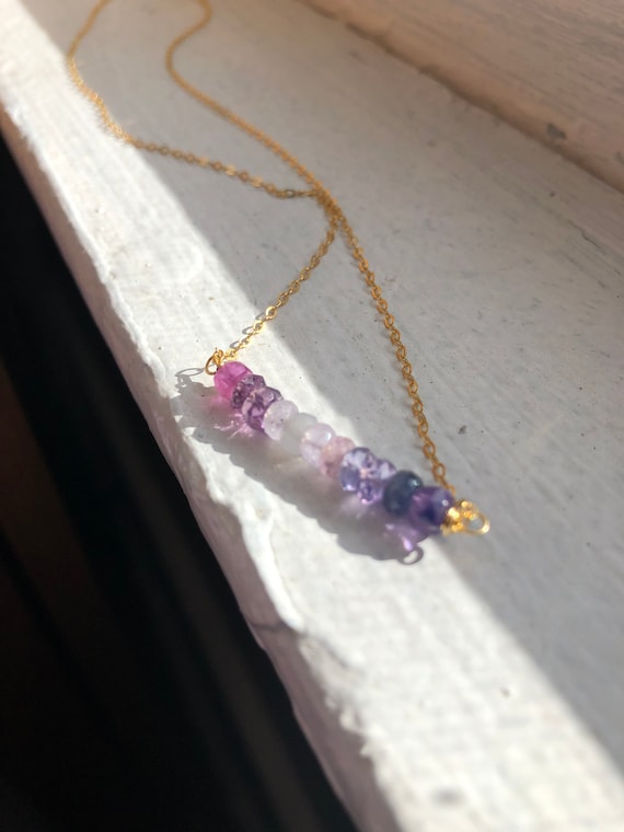 sapphire gemstone Purple pink gold filled necklace