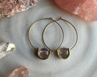 Hematite in Rose Quartz hoop earrings