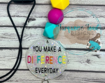 READY TO SHIP Teacher beaded lanyard, Teacher appreciation gift, Teacher lanyard