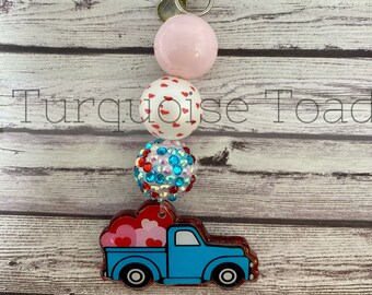 Love Keychain, Beaded Keychain, Bubblegum Bead Keychain, Zipper Pull, Valentines Gift for her, Fun Gifts for Friends, Birthday Gift