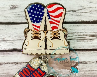 Military Boots with Dog Tag Badge Reel