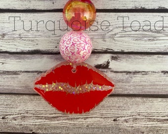 Lips Keychain, Beaded Keychain, Bubblegum Bead Keychain, Zipper Pull, Valentines Gift for her, Fun Gifts for Friends, Birthday Gift
