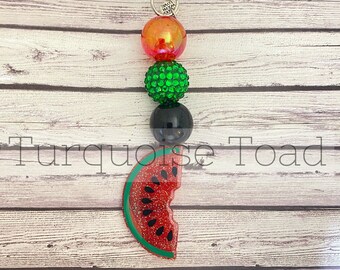 Watermelon Keychain, Beaded Keychain, Bubblegum Bead Keychain, Zipper Pull, Gift for her, Fun Gifts for Friends, Birthday Gift, Watermelon