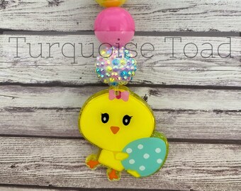 Chick Keychain, Beaded Keychain, Bubblegum Bead Keychain, Zipper Pull, Easter Gift for her, Fun Gifts for Friends, Birthday Gift, Baby Chick