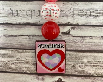 Candy Hearts Keychain, Beaded Keychain, Bubblegum Bead Keychain, Zipper Pull, Valentines Gift for her, Fun Gifts for Friends, Birthday Gift