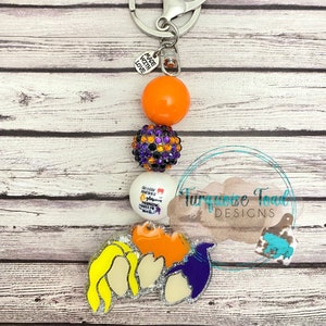 Witch Sisters Keychain, Beaded Keychain, Bubblegum Bead Keychain, Zipper Pull, Halloween Keychain, Fun Gifts for Her, Halloween Gift for her