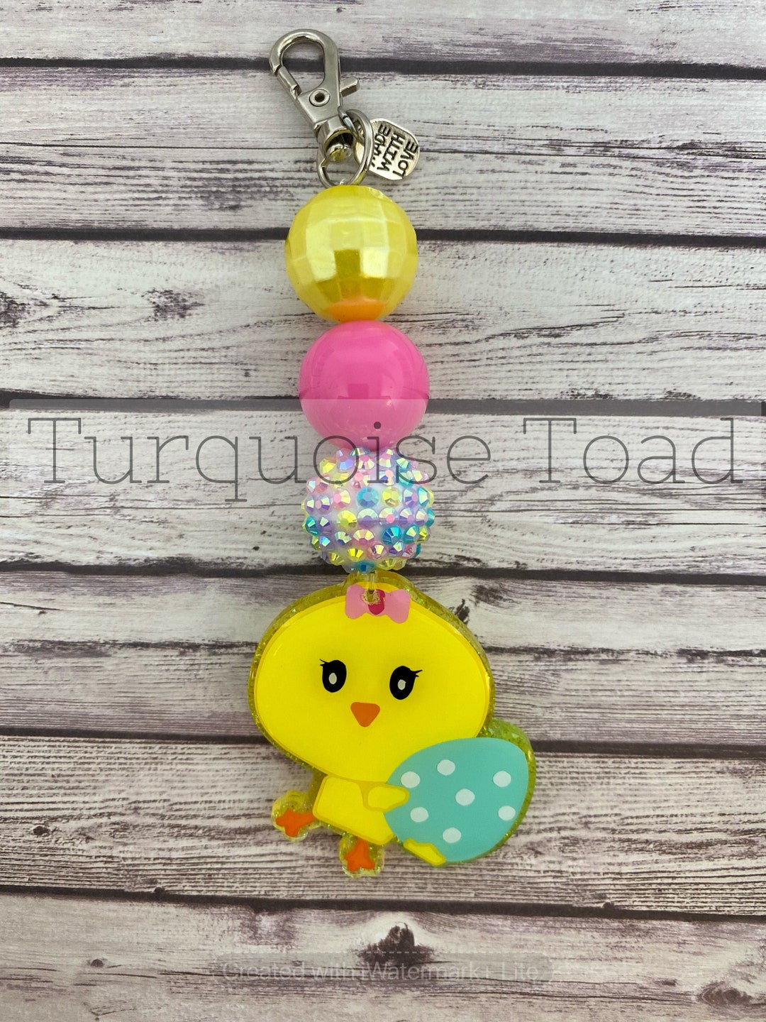 Chick Keychain, Beaded Keychain, Bubblegum Bead Keychain, Zipper Pull ...