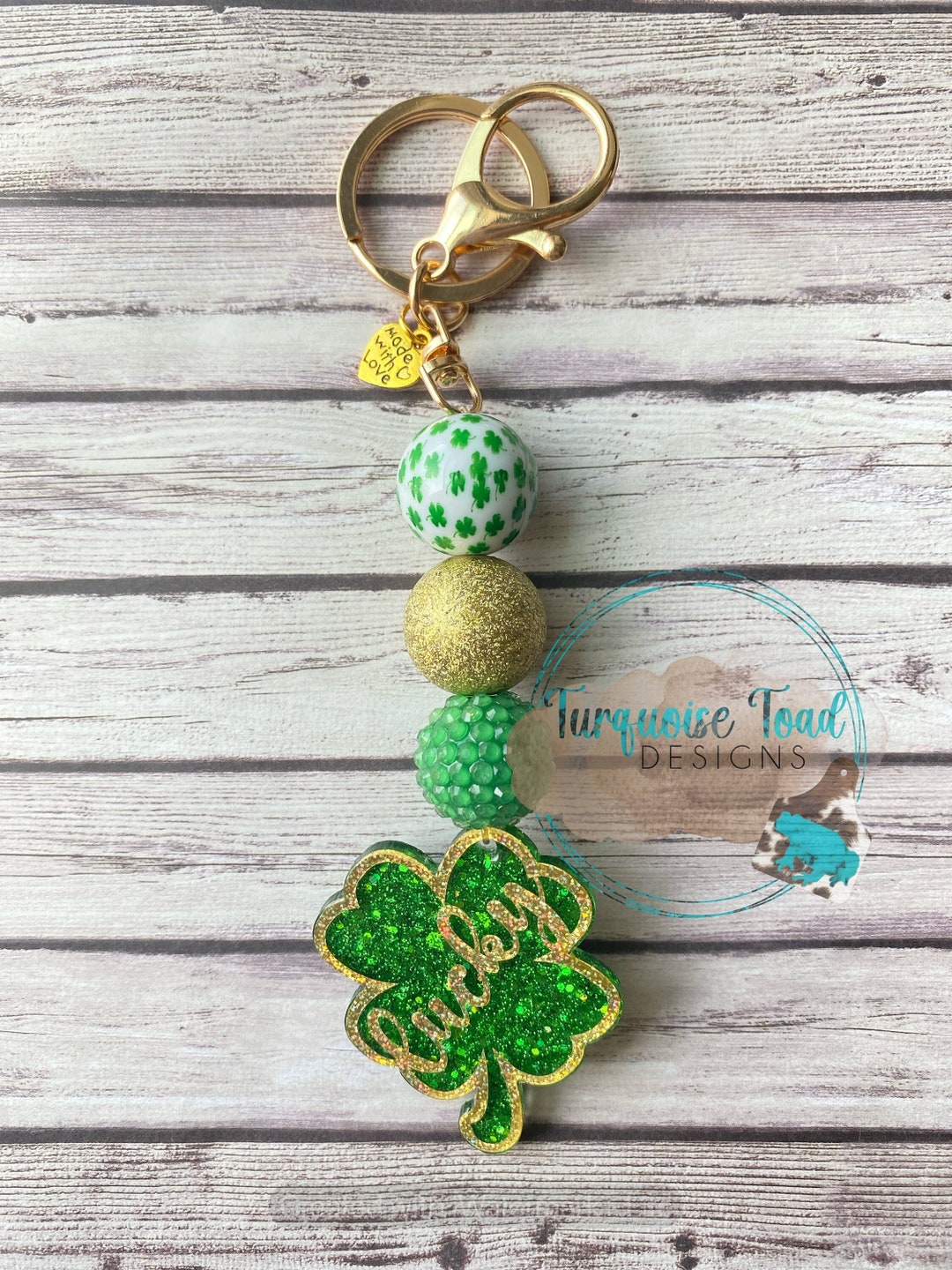 4 Leaf Clover Keychain, Clover Keychain, Bubblegum Bead Keychain, Gift ...