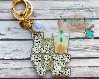 Iced Coffee Love keychain, Coffee Lover Gift, Coffee Keychain, Gift for Her, Coffee Queen, But Frist Coffee, Coffee Addict, Latte Keychain