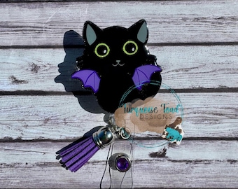Bat Cat Halloween Badge Reel | Nursing Badge Reel | Cat Badge Reel | Retractable Badge Reel | Medical Badge Reel | Halloween Badge Reel