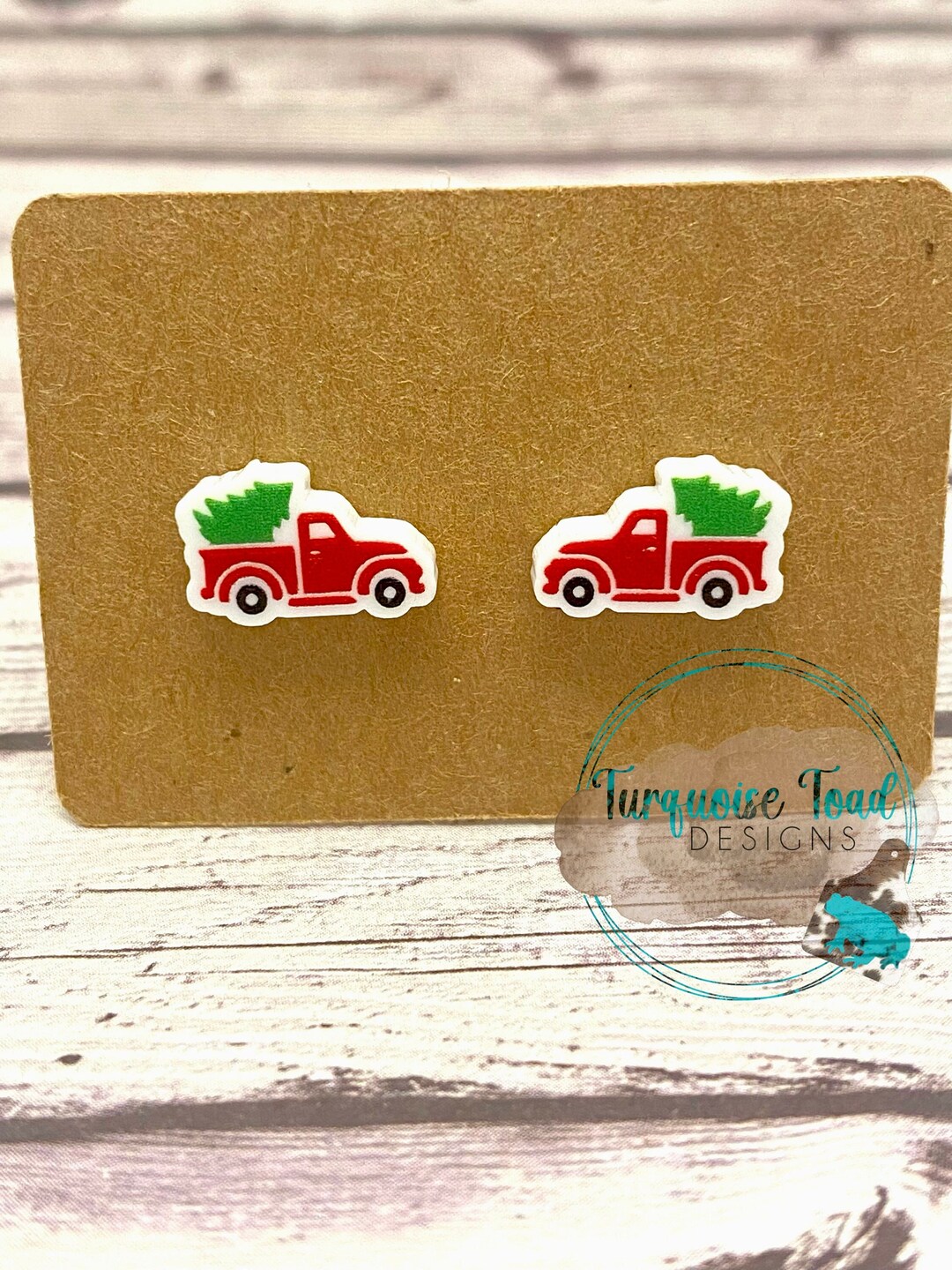 Vintage Christmas Truck Earrings Christmas Stud Earrings Stocking