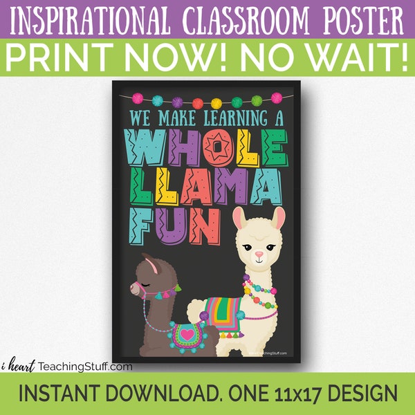 We Make Learning A Whole Llama Fun Poster, Fiesta Classroom Decor Poster, Chalkboard Poster, INSTANT DOWNLOAD