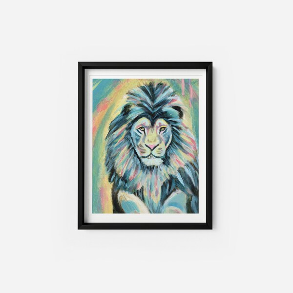 Colorful Lion Print, Safari Nursery, Safari Animals Prints, Teal wall art, Lion Wall Decor, Wild Animal print, Jungle Animal Print