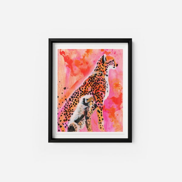 Orange Cheetah PRINT, Safari Nursery, Nursery Animal Decor, Woodland Nursery, Bright Cat Print, Animal Print