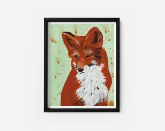 Nursery wall art, red fox portrait, fox illustration, fox decor for kids, nursery print, boys room ideas