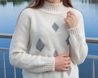 Angora sweater White women sweater Mohair Sweater Alpaca sweater Sweater high-necked Soft fluffy  Wedding sweater Grey jumper Knitting cloak