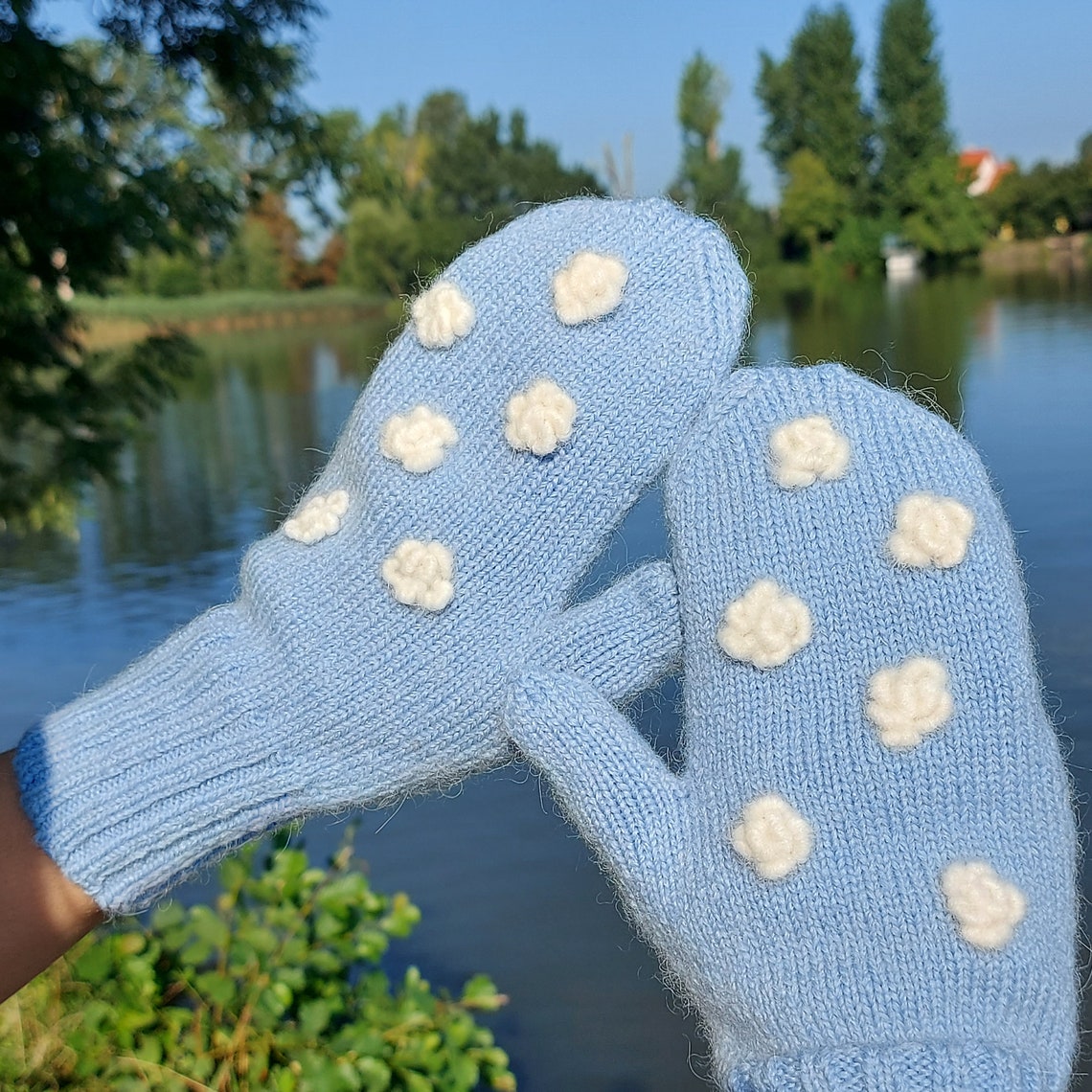 Blue Alpaca Mittens Hand Knit Mittens Women Merino Mittens Etsy