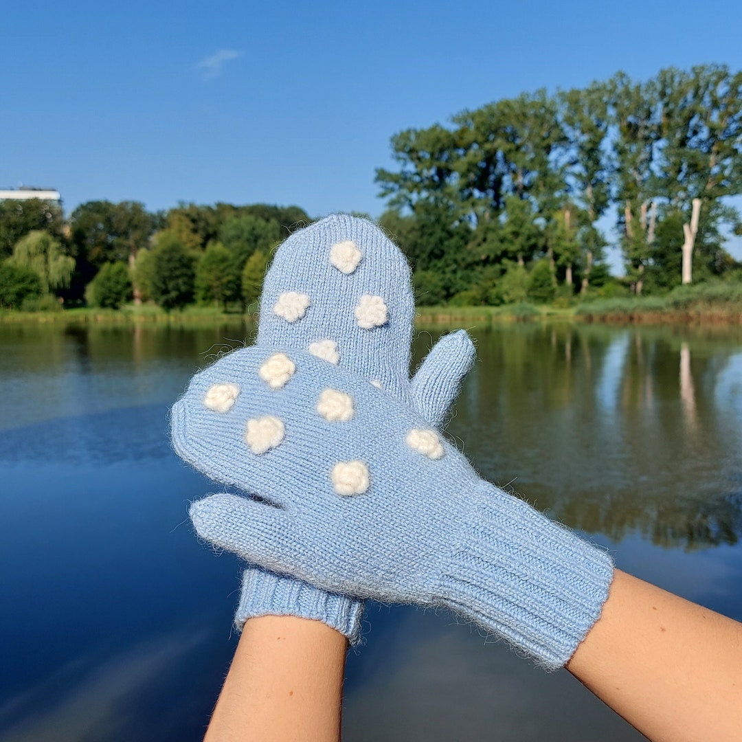 Blue Alpaca Mittens Hand Knit Mittens Women Merino Mittens Etsy