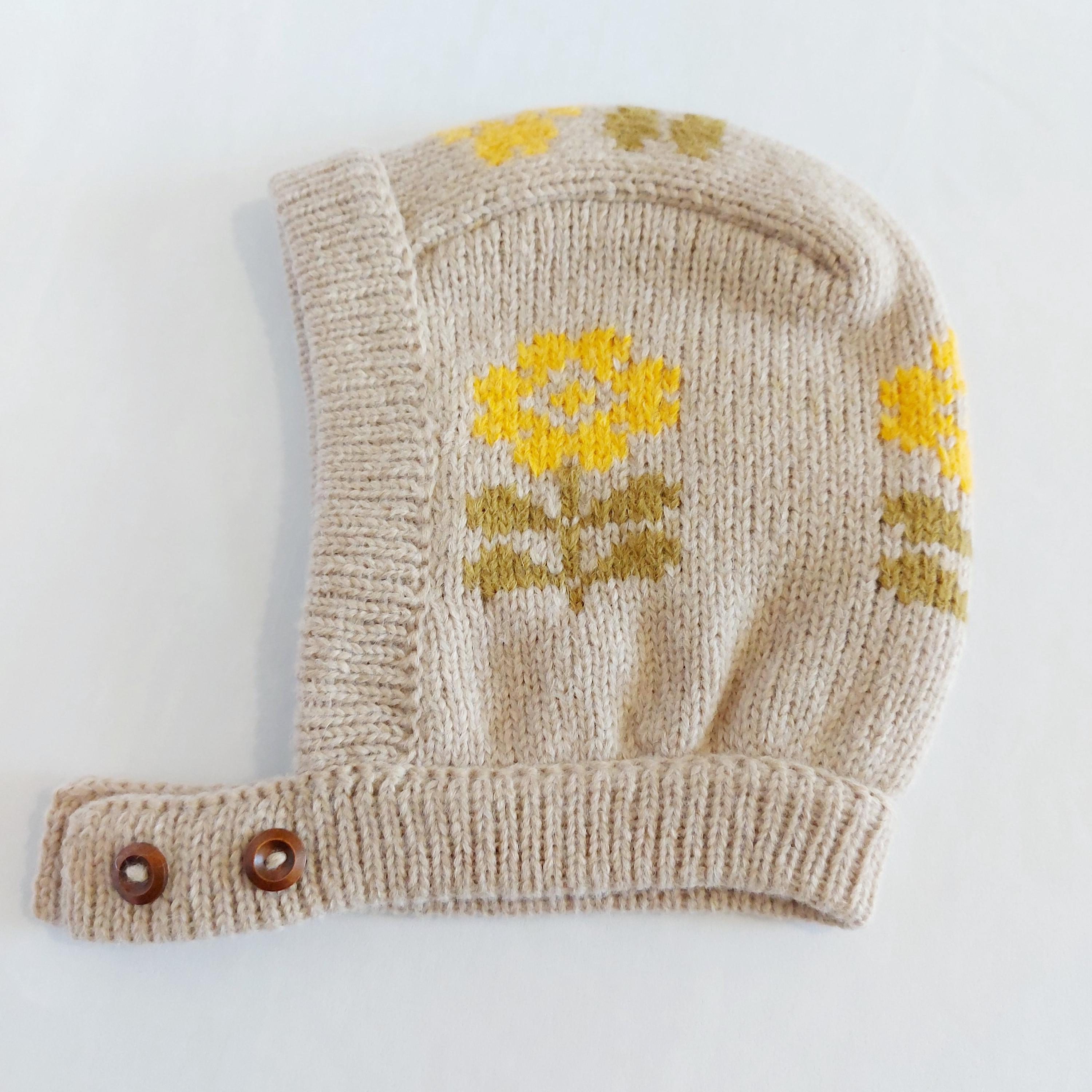 Sunflower Beige Women Hat Adult Wool Knit Bonnet Floral Hood  display picture 2