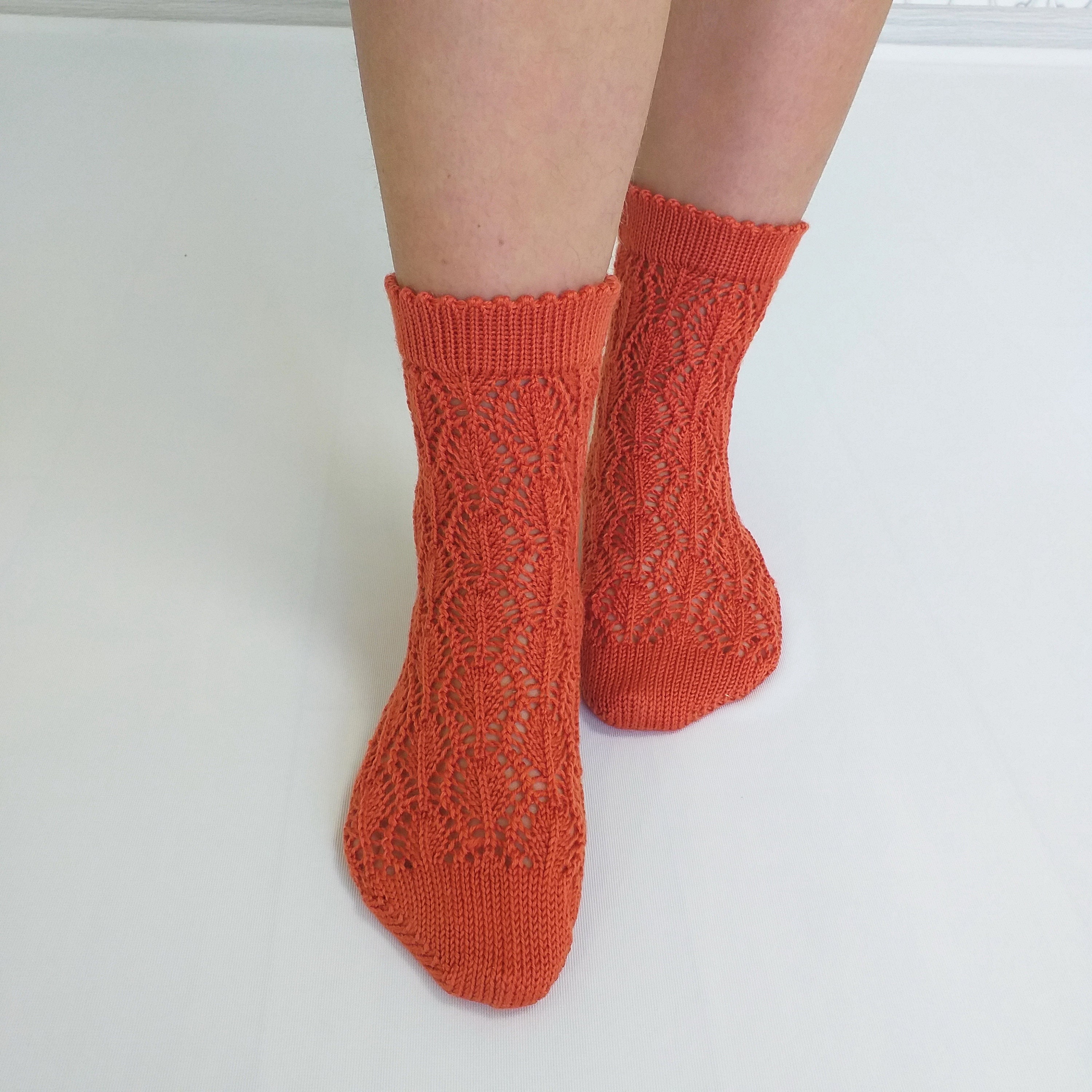 Knitted orange socks Openwork socks Women socks Handmade women Etsy