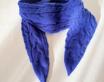 Bufanda de lana azul para mujer, de punto trenzado, de lana merino, para el cuello, cálida.