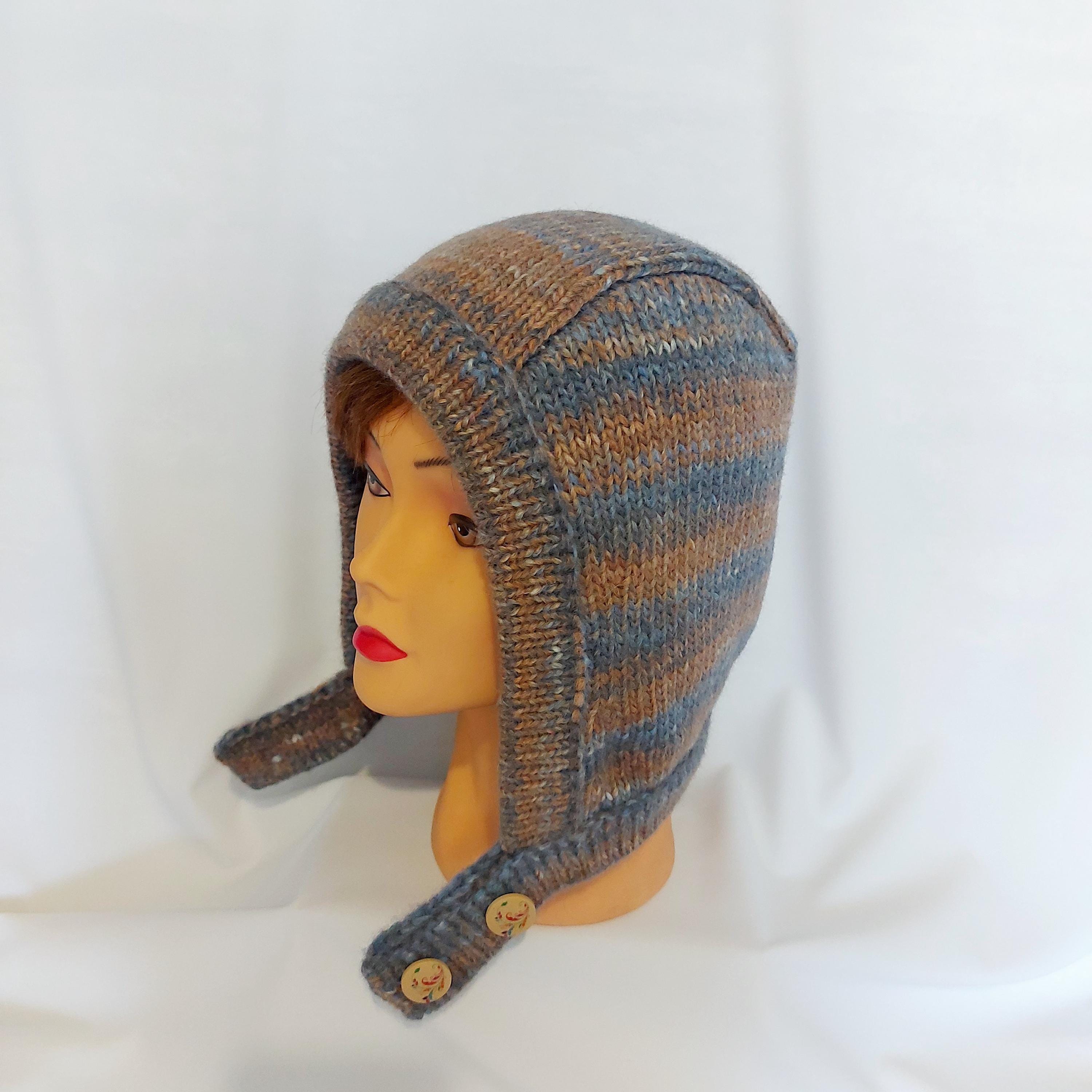 Colorful Wool Knit Hood Striped Bonnet With Buttons - Etsy
