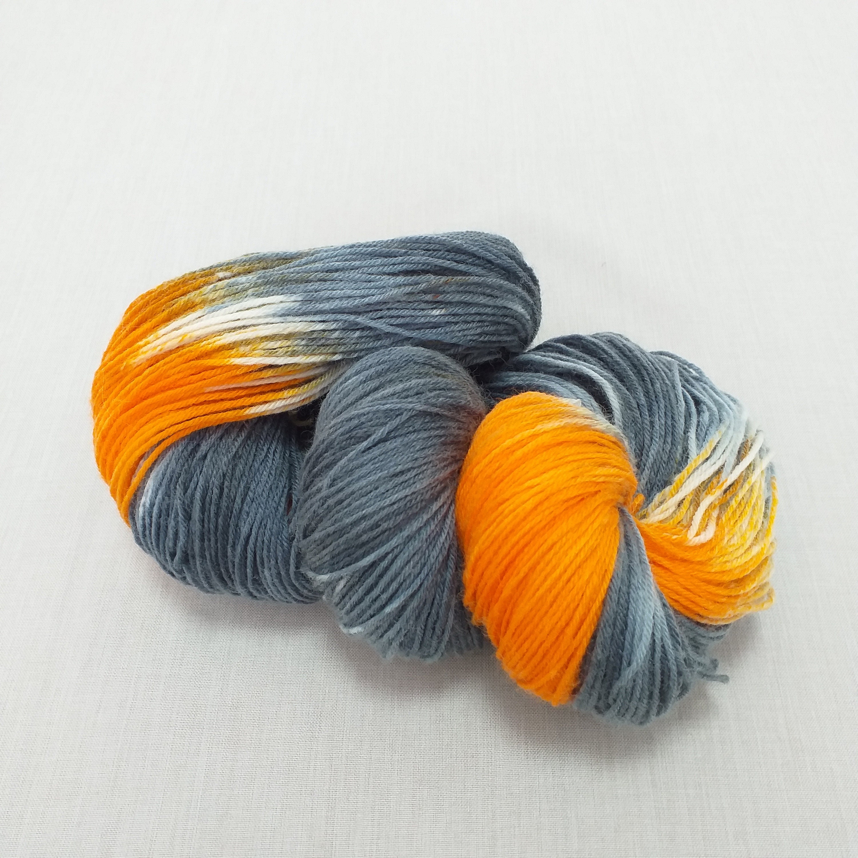 Hand dyed yarn Grey dyed yarn Orange knit yarn Superwas merino Etsy