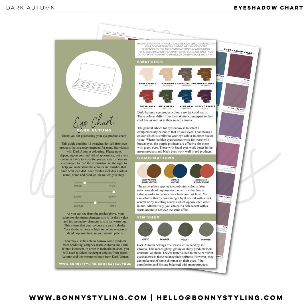 Dark Autumn - Eye Product Chart [seasonal Color Analysis] - Etsy