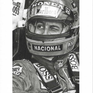Ilustración de F1 - Lápiz de grafito de Ayrton Senna - Impresión enmarcada - Envío gratuito al Reino Unido