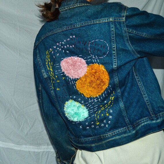 embroidered jean jacket etsy