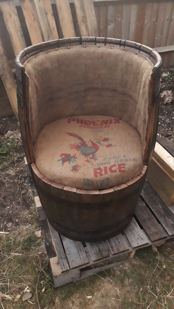 Oak Barrel Hessian Chair Etsy