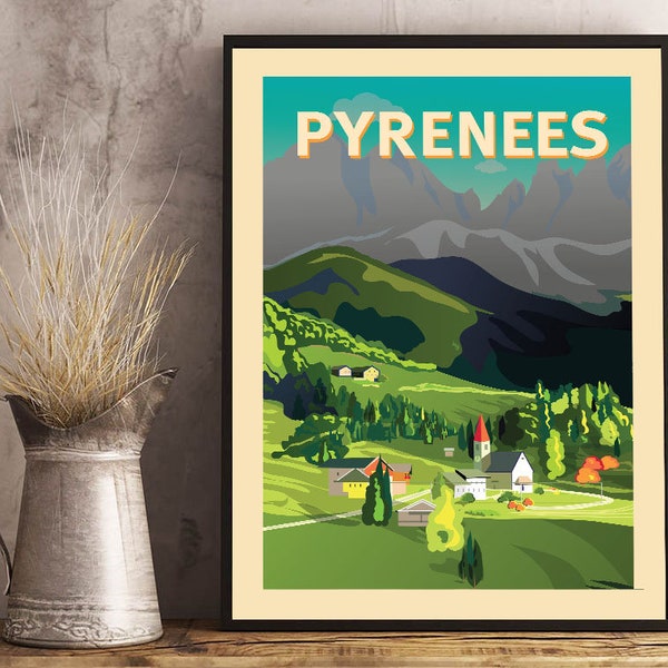 Affiche du parc national des Pyrénées , Français Alpes Imprimer , Affiche des Alpes Français , Gravure Pyrénées , Impression France , Parc national de France , Mont Perdu