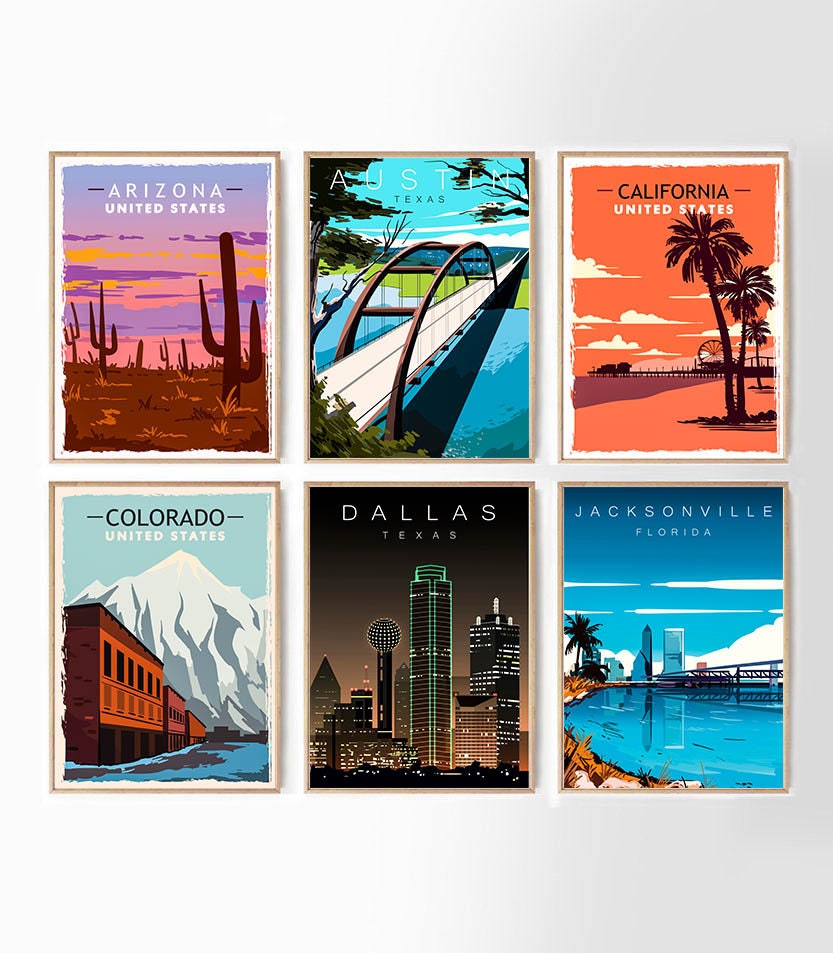 Texas Vintage Travel Print Premium Matte vertical posters retro travel art