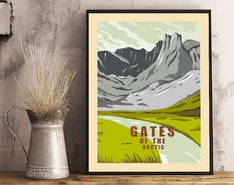 Gates of Arctic National Park Travel Print Poster , Alaskan National Park Print , Alaska Vintage Poster , Gates of Arctic Wall Art