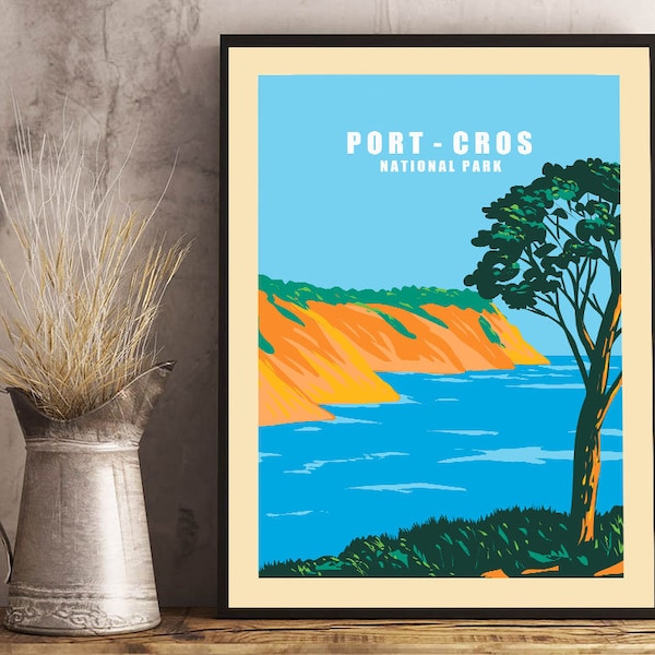 Hafen - Cros National Park Poster , MittelmeerInsel Druck , Frankreich Reisedruck , Frankreich ReisePoster , France National Park Print