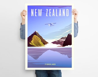 Affiche de voyage en Nouvelle-Zélande , Parc national du Fiordland Imprimer