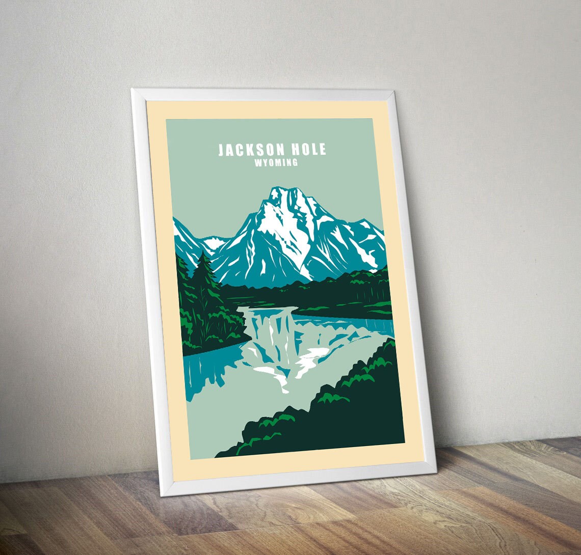Jackson Hole Wyoming Travel Print Poster , Jackson Hole Vintage Poster