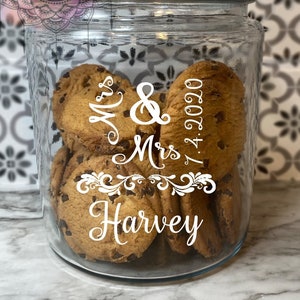 mrs and mrs mr and mr mr and mrs cookie jar personalized cookie jar custom cookie jar glass cookie jar wedding new house housewarming gift