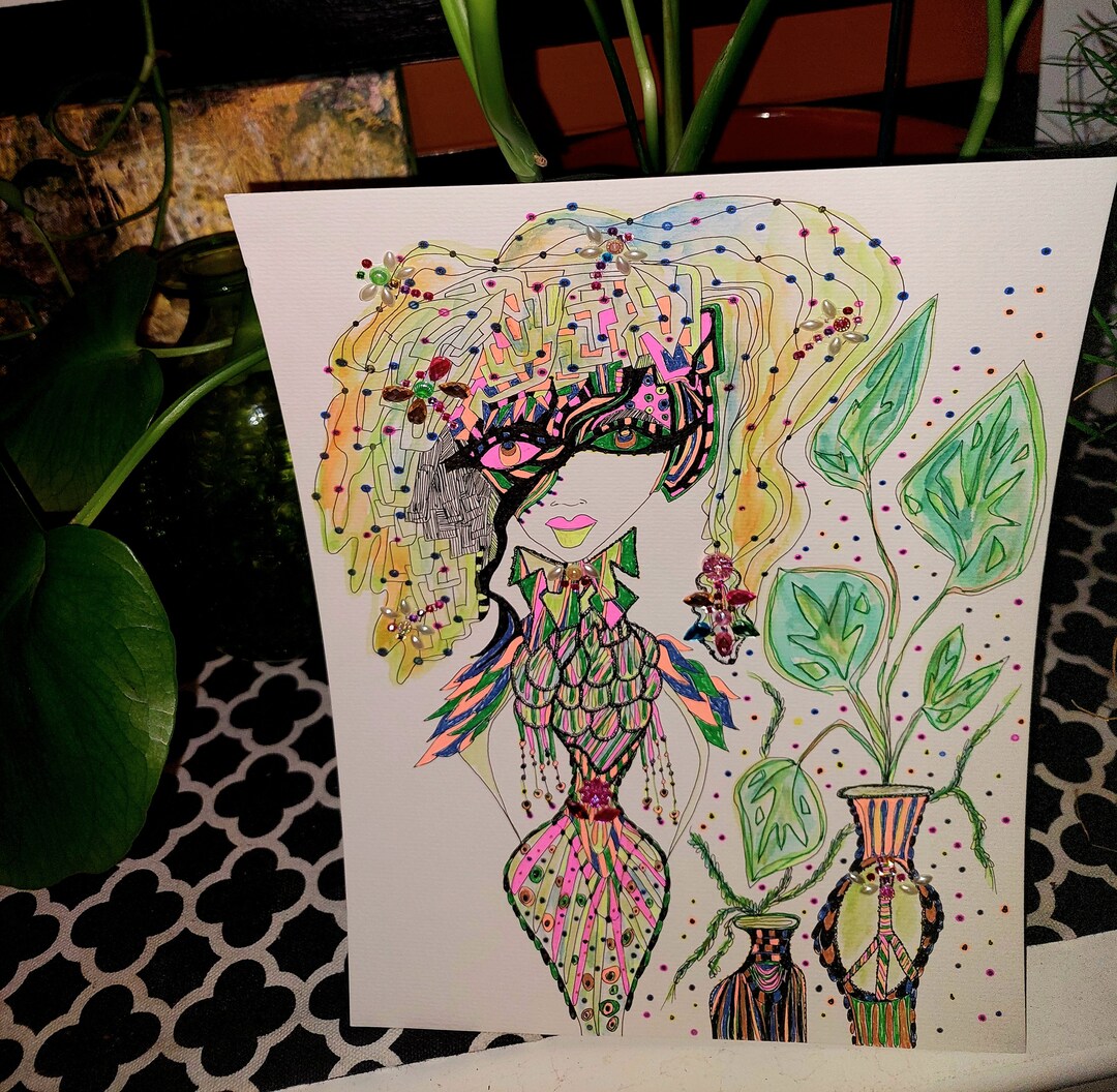 Boho PLANT ART Wall Décor Jungalow Wall Hanging Fashionista Artwork for