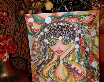 Boho Dancing Girl Art: Groovy 70s Vibe Wall Hanging