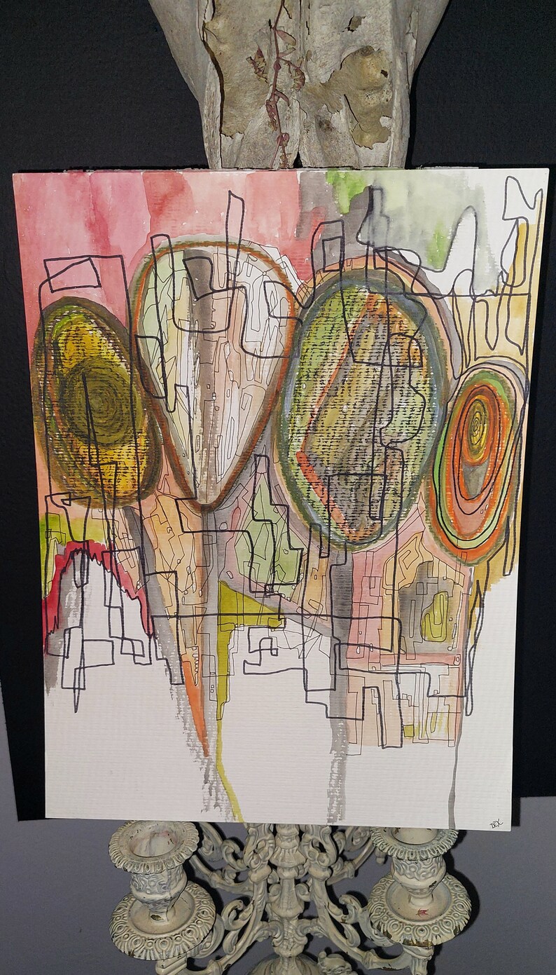 Geometric Wall Art Original Sketch Pod People Weird Wall Decor for Home